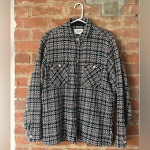 Wax London Whiting Overshirt in Eden Check Navy/ Ecru